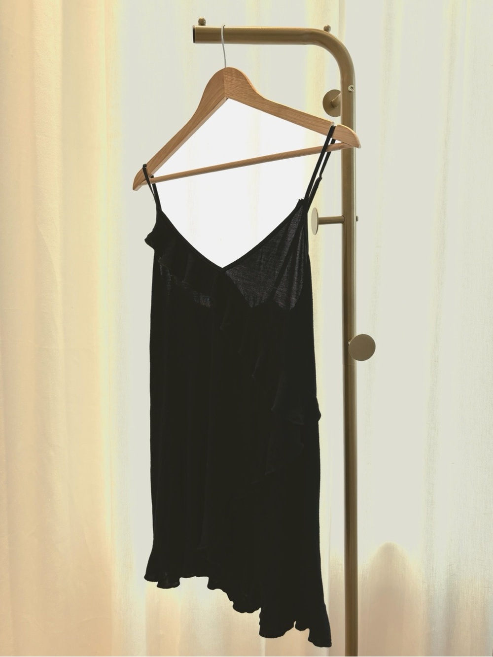 Black Ruffle Mini Dress With Rip on Strap Size M